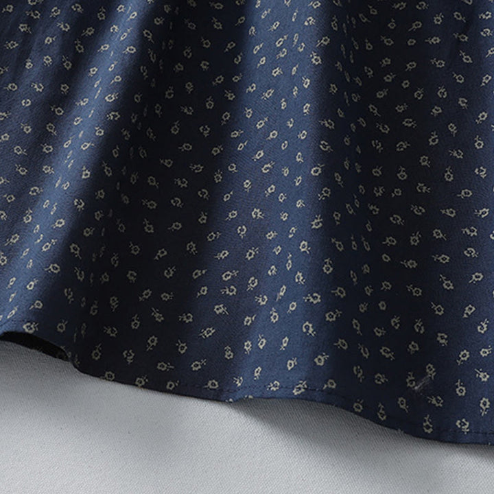 Abito midi in lino e cotone con maniche lunghe, pieghe a fisarmonica, stampa floreale con Buddha Stones e tasche - image 5