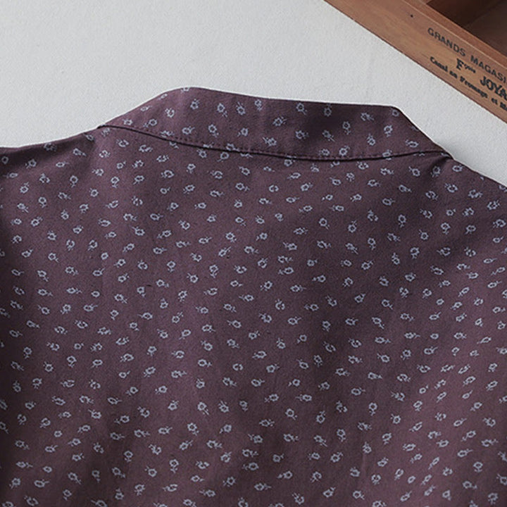 Abito midi in lino e cotone con maniche lunghe, pieghe a fisarmonica, stampa floreale con Buddha Stones e tasche - image 10