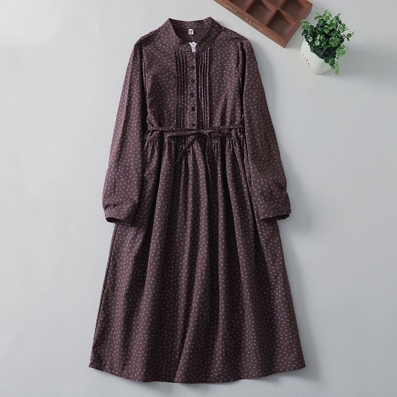 Abito midi in lino e cotone con maniche lunghe, pieghe a fisarmonica, stampa floreale con Buddha Stones e tasche - Magenta scuro - US8-10, UK/AU12-14, EU40-42 (2XL) - image 7