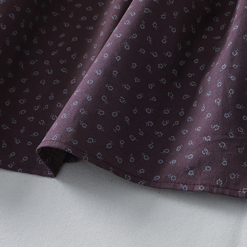 Abito midi in lino e cotone con maniche lunghe, pieghe a fisarmonica, stampa floreale con Buddha Stones e tasche - image 15