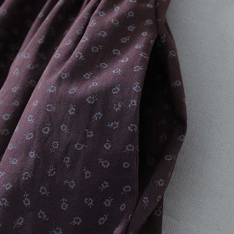 Abito midi in lino e cotone con maniche lunghe, pieghe a fisarmonica, stampa floreale con Buddha Stones e tasche - image 13