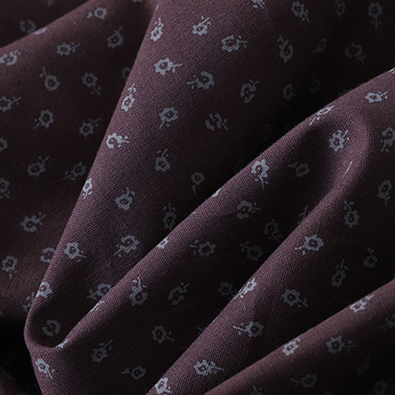 Abito midi in lino e cotone con maniche lunghe, pieghe a fisarmonica, stampa floreale con Buddha Stones e tasche - image 15