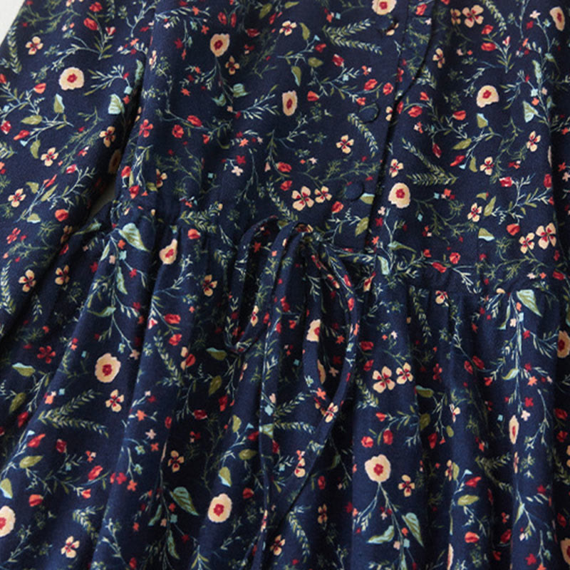 Abito midi in cotone e lino con maniche lunghe, stampa etnica floreale e lacci, motivo Buddha Stones - image 4