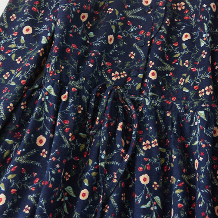 Abito midi in cotone e lino con maniche lunghe, stampa etnica floreale e lacci, motivo Buddha Stones - image 4