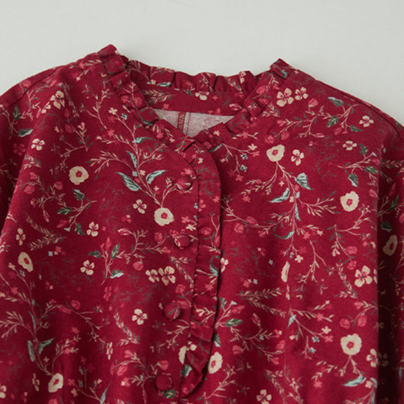 Abito midi in cotone e lino con maniche lunghe, stampa etnica floreale e lacci, motivo Buddha Stones - image 10