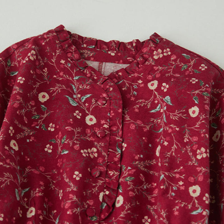 Abito midi in cotone e lino con maniche lunghe, stampa etnica floreale e lacci, motivo Buddha Stones - image 10