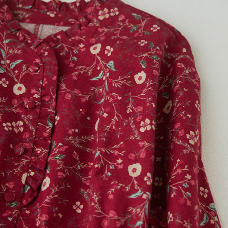 Abito midi in cotone e lino con maniche lunghe, stampa etnica floreale e lacci, motivo Buddha Stones - image 11