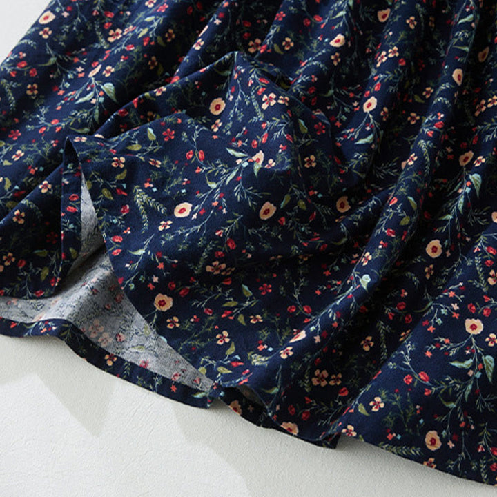 Abito midi in cotone e lino con maniche lunghe, stampa etnica floreale e lacci, motivo Buddha Stones - image 7