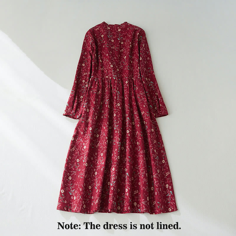 Abito midi in cotone e lino con maniche lunghe, stampa etnica floreale e lacci, motivo Buddha Stones - image 9