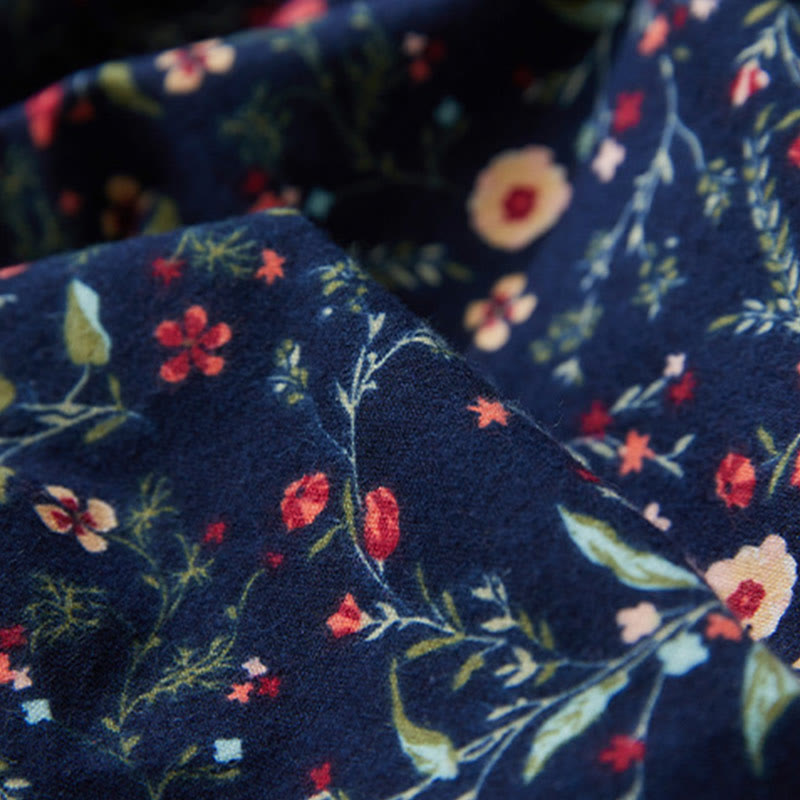 Abito midi in cotone e lino con maniche lunghe, stampa etnica floreale e lacci, motivo Buddha Stones - image 6