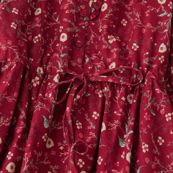 Abito midi in cotone e lino con maniche lunghe, stampa etnica floreale e lacci, motivo Buddha Stones - image 13