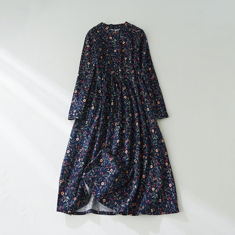 Abito midi in cotone e lino con maniche lunghe, stampa etnica floreale e lacci, motivo Buddha Stones - Blu notte - US8-10, UK/AU12-14, EU40-42 (2XL) - image 0