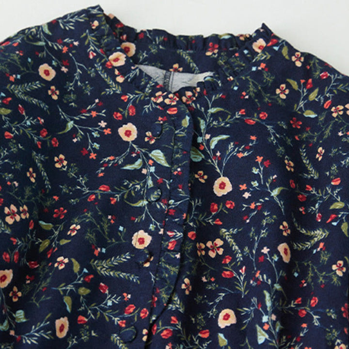 Abito midi in cotone e lino con maniche lunghe, stampa etnica floreale e lacci, motivo Buddha Stones - image 2