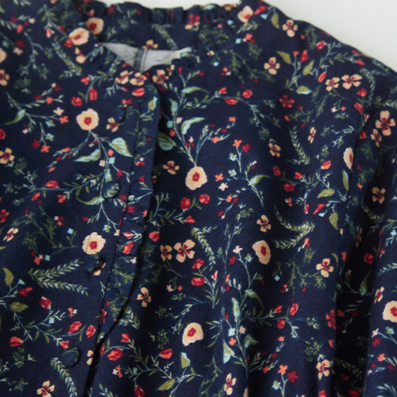 Abito midi in cotone e lino con maniche lunghe, stampa etnica floreale e lacci, motivo Buddha Stones - image 3