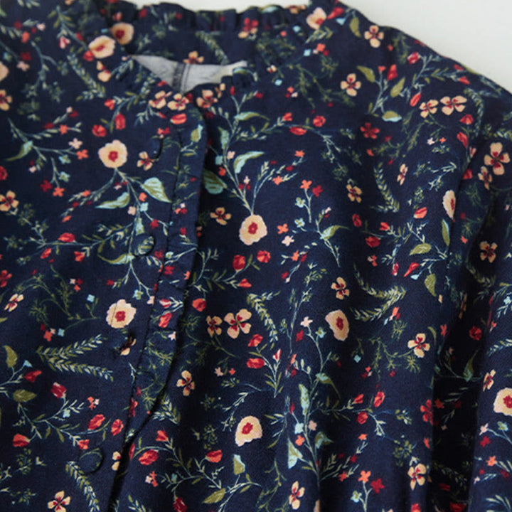 Abito midi in cotone e lino con maniche lunghe, stampa etnica floreale e lacci, motivo Buddha Stones - image 3