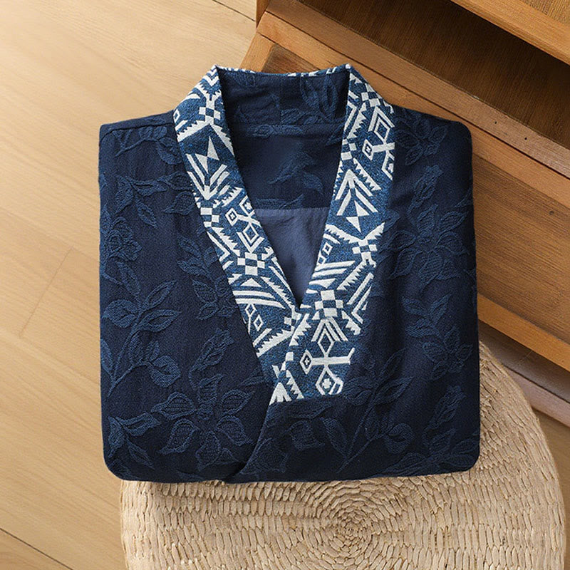 Camicia da donna in cotone e lino a maniche lunghe con bottoni a rana in Buddha Stones - image 4