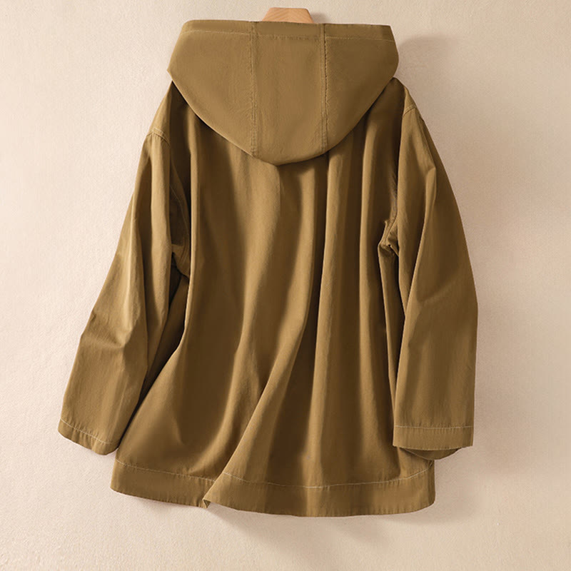 Giacca da donna a maniche lunghe in cotone tinta unita con cappuccio e tasche, con stampa Buddha Stones. - image 2