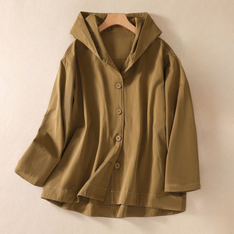 Giacca da donna a maniche lunghe in cotone tinta unita con cappuccio e tasche, con stampa Buddha Stones. - Verga d'oro scura - US14, UK/AU18, EU46 (2XL) - image 1