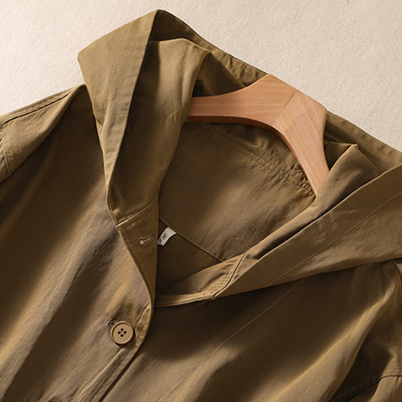 Giacca da donna in cotone a maniche lunghe con cappuccio e tasche Buddha Stones Pure Color - image 5