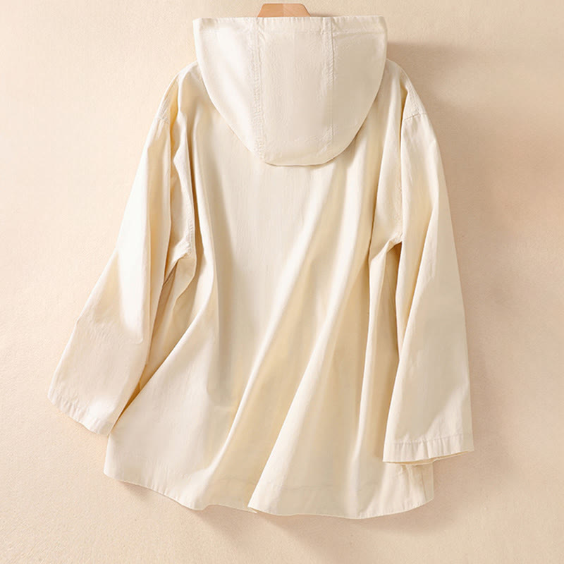 Giacca da donna a maniche lunghe in cotone tinta unita con cappuccio e tasche, con stampa Buddha Stones. - image 7