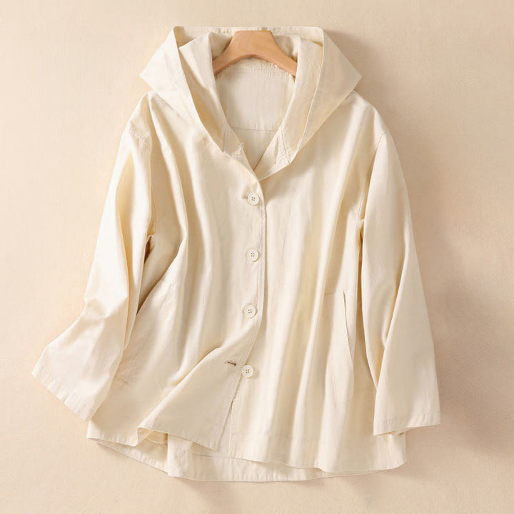 Giacca da donna in cotone a maniche lunghe con cappuccio e tasche Buddha Stones Pure Color - OldLace - US14, UK/AU18, EU46 (2XL) - image 6