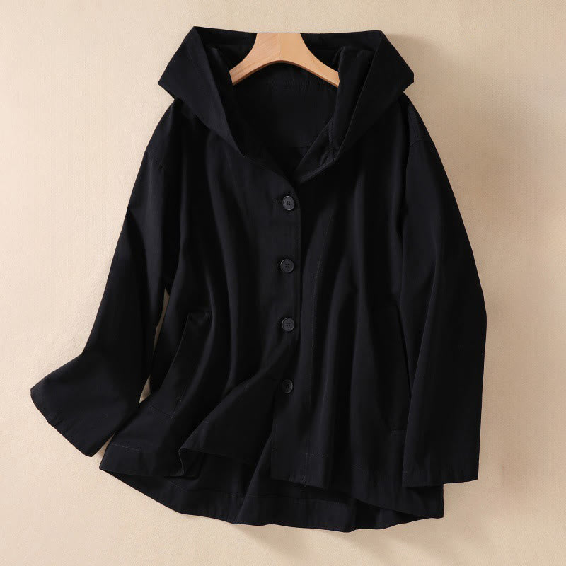 Giacca da donna in cotone a maniche lunghe con cappuccio e tasche Buddha Stones Pure Color - Nero - US14, UK/AU18, EU46 (2XL) - image 10