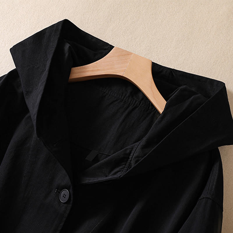 Giacca da donna in cotone a maniche lunghe con cappuccio e tasche Buddha Stones Pure Color - image 10