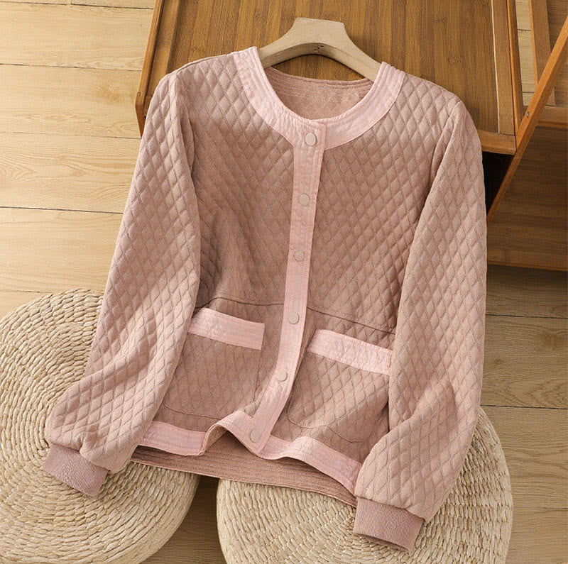 Giacca da donna in cotone a maniche lunghe con tasche, stile retrò, motivo Buddha Stones - Rosa chiaro - US12, UK/AU16, EU44 (3XL) - image 8