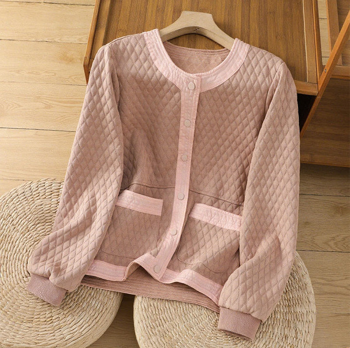 Giacca da donna in cotone a maniche lunghe con tasche, stile retrò, motivo Buddha Stones - Rosa chiaro - US12, UK/AU16, EU44 (3XL) - image 8