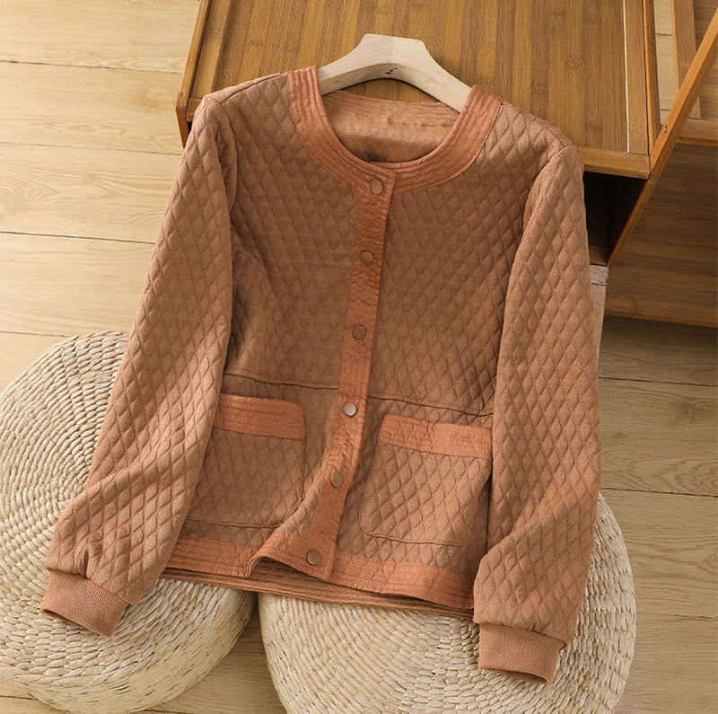 Giacca da donna in cotone a maniche lunghe con tasche, stile retrò, motivo Buddha Stones - Cioccolato - US12, UK/AU16, EU44 (3XL) - image 21