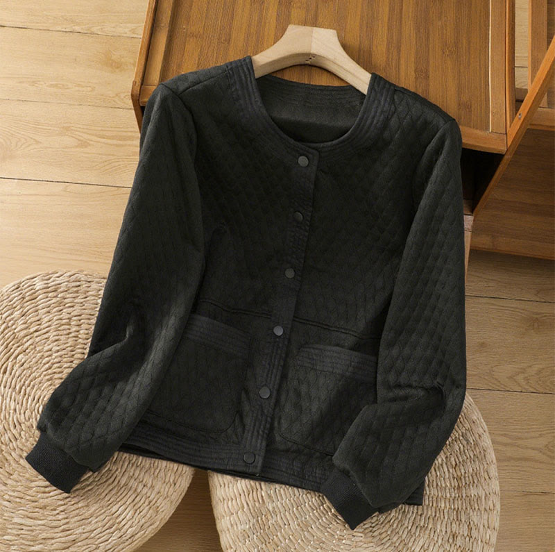 Giacca da donna in cotone a maniche lunghe con tasche, stile retrò, motivo Buddha Stones - Nero - US12, UK/AU16, EU44 (3XL) - image 14