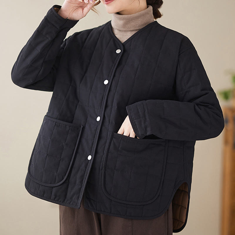 Giacca da donna in cotone spesso a maniche lunghe con tasche, stile retrò, motivo Buddha Stones - image 7