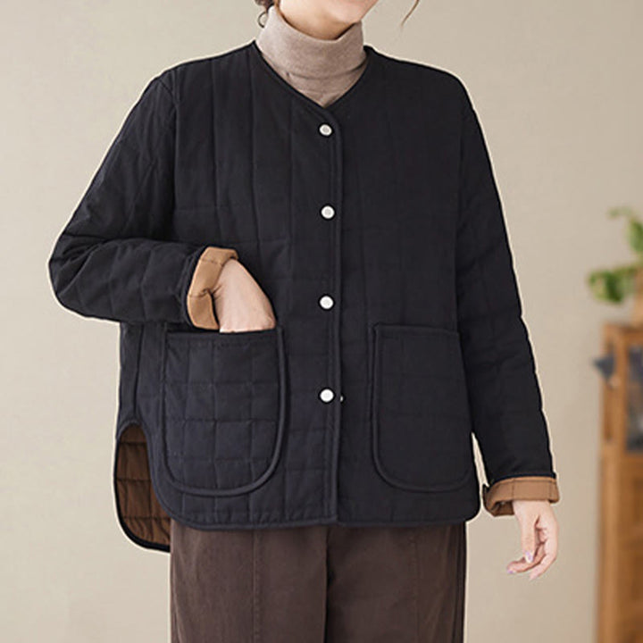 Giacca da donna in cotone spesso a maniche lunghe con tasche, stile retrò, motivo Buddha Stones - Nero - US14, UK/AU18, EU46 (2XL) - image 1