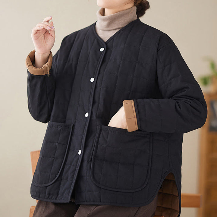 Giacca da donna in cotone spesso a maniche lunghe con tasche, stile retrò, motivo Buddha Stones - image 6