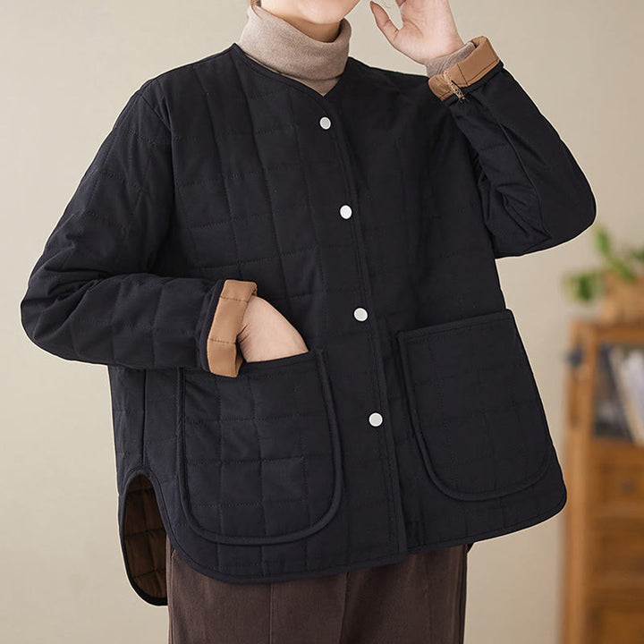 Giacca da donna in cotone spesso a maniche lunghe con tasche, stile retrò, motivo Buddha Stones - image 4