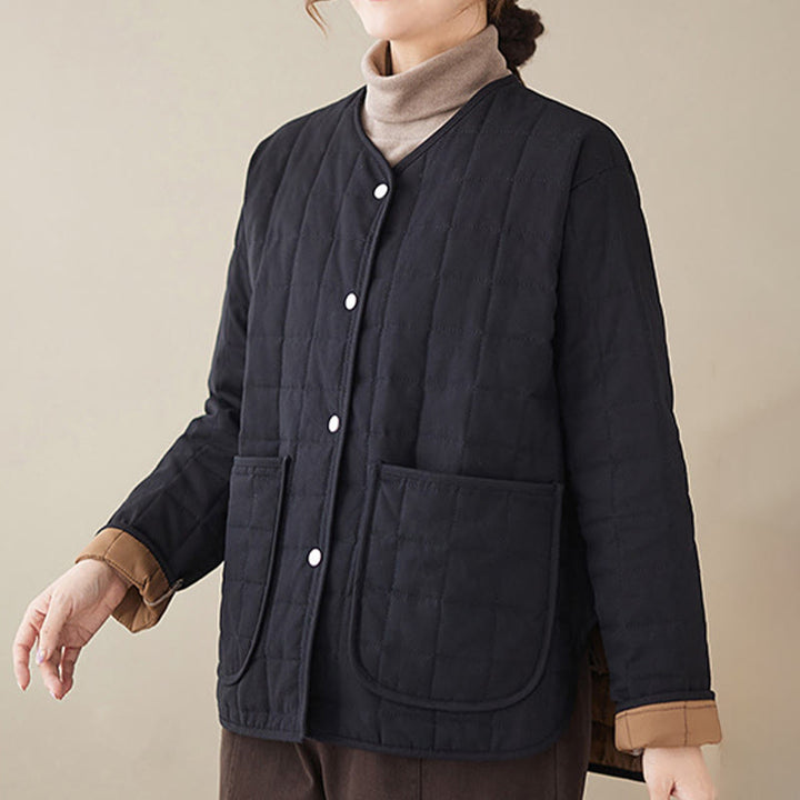 Giacca da donna in cotone spesso a maniche lunghe con tasche, stile retrò, motivo Buddha Stones - image 5