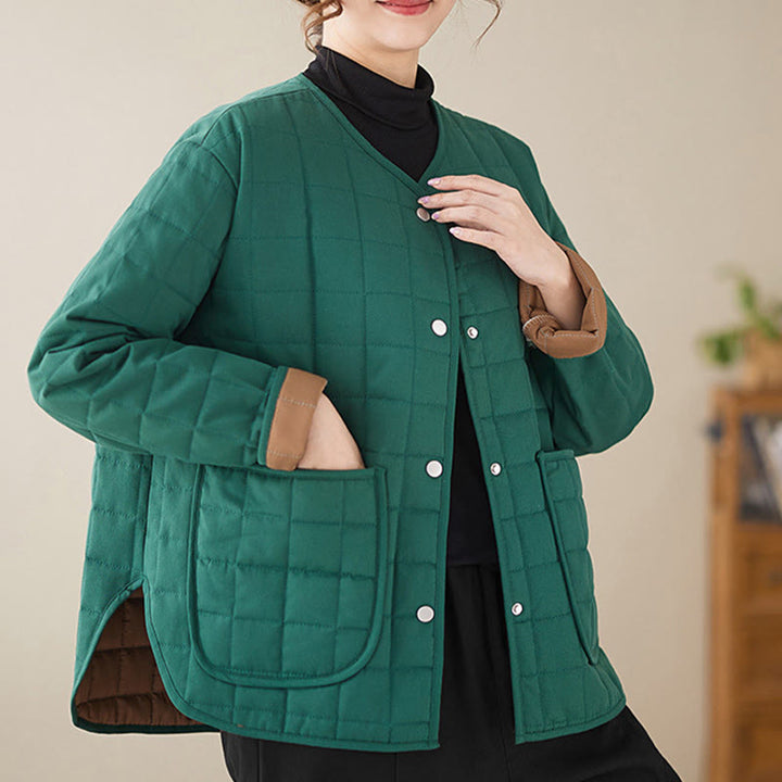 Giacca da donna in cotone spesso a maniche lunghe con tasche, stile retrò, motivo Buddha Stones - image 18