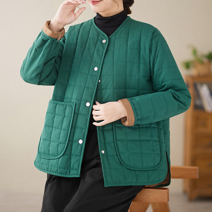 Giacca da donna in cotone spesso a maniche lunghe con tasche, stile retrò, motivo Buddha Stones - image 20