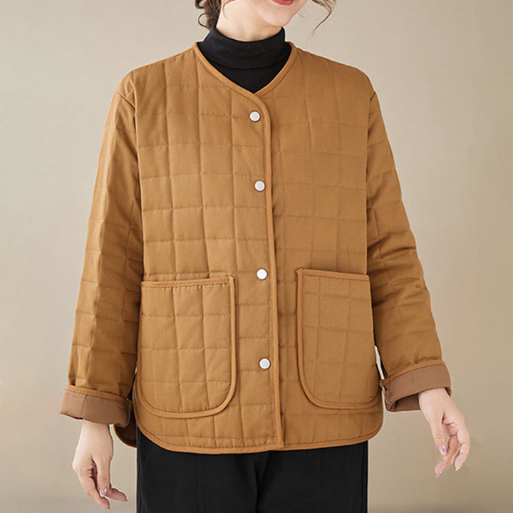 Giacca da donna in cotone spesso a maniche lunghe con tasche, stile retrò, motivo Buddha Stones - image 24