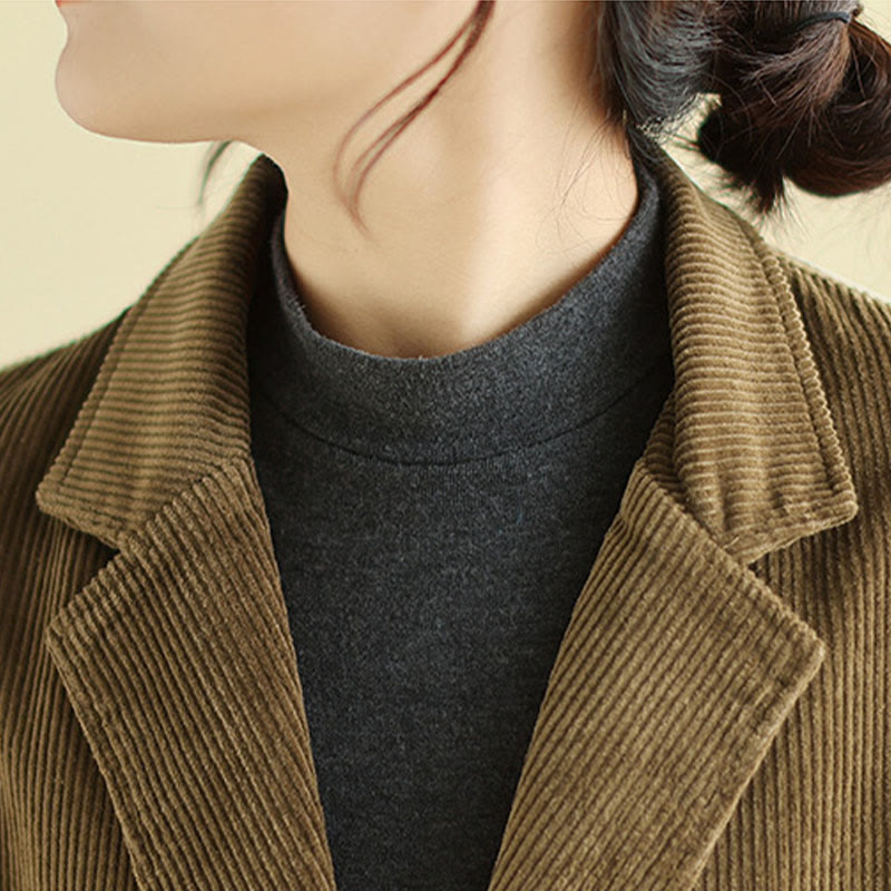 Giacca in velluto a coste a maniche lunghe con tasche da donna, stile retrò, Buddha Stones - image 6