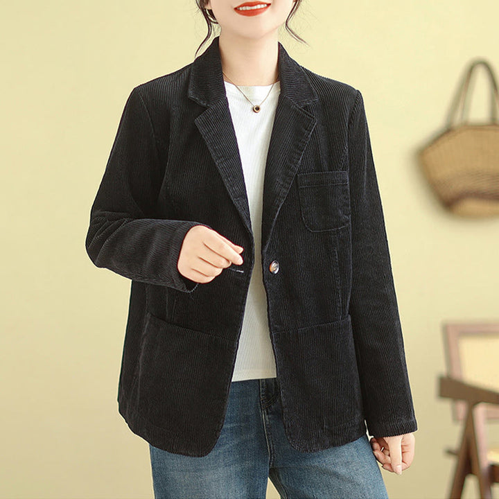 Giacca in velluto a coste di cotone a maniche lunghe con tasche, stile retrò, da donna, Buddha Stones - image 27