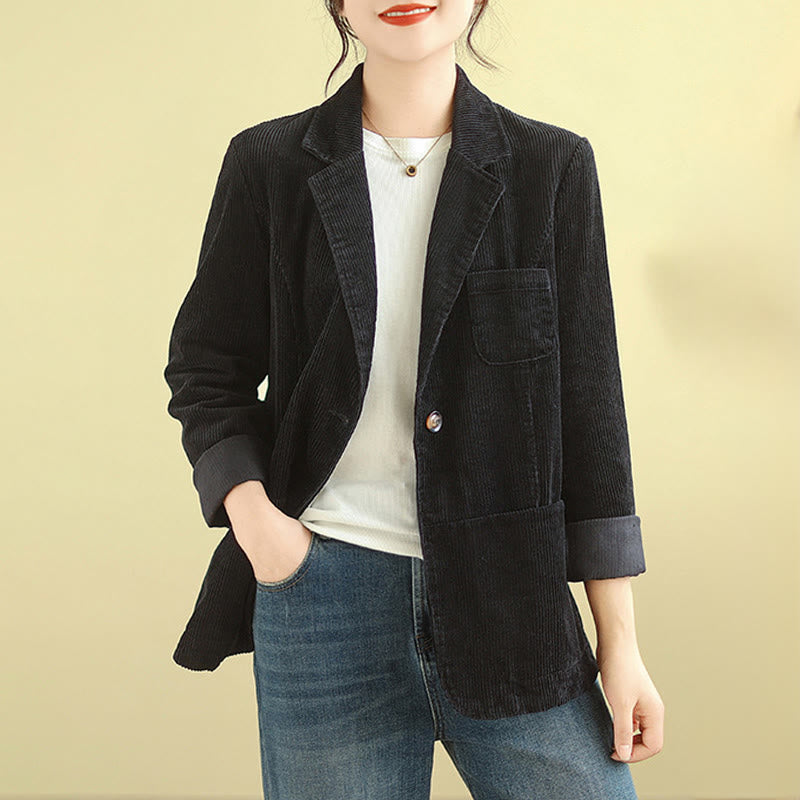 Giacca in velluto a coste di cotone a maniche lunghe con tasche, stile retrò, da donna, Buddha Stones - Nero - US12, UK/AU16, EU44 (2XL) - image 23