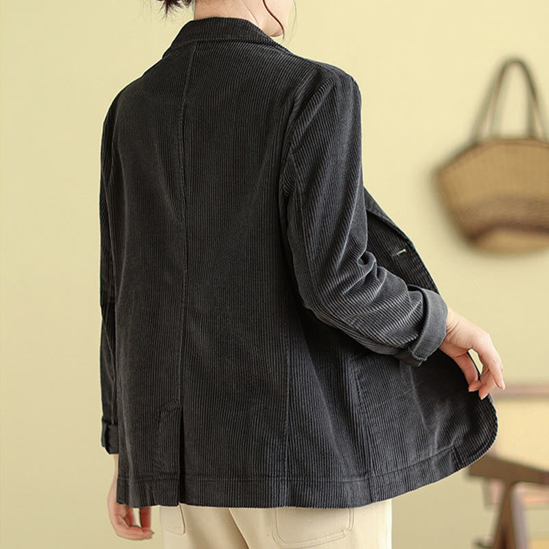 Giacca in velluto a coste di cotone a maniche lunghe con tasche, stile retrò, da donna, Buddha Stones - image 16