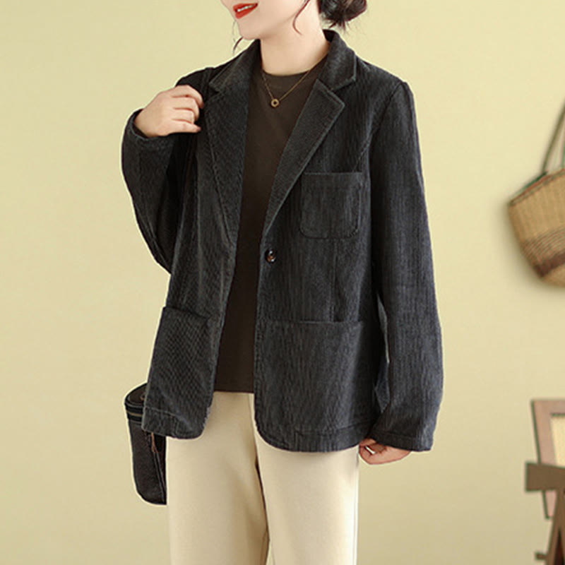 Giacca in velluto a coste di cotone a maniche lunghe con tasche, stile retrò, da donna, Buddha Stones - image 17