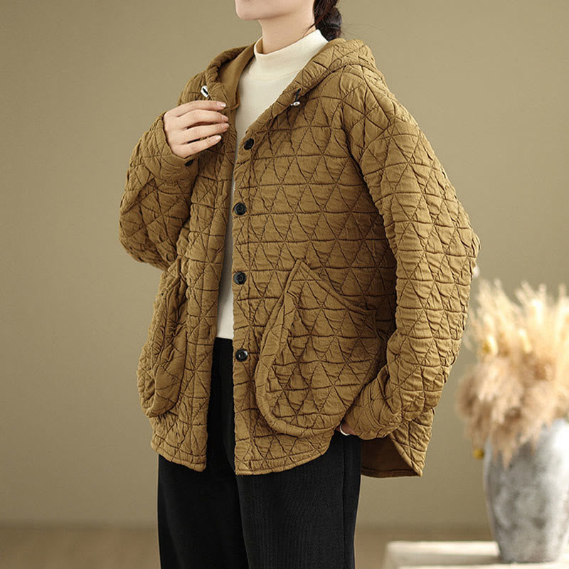 Giacca a maniche lunghe con cappuccio in acrilico da donna con motivo rombico retrò Buddha Stones - Verga d'oro - US14, UK/AU18, EU46 (2XL) - image 1