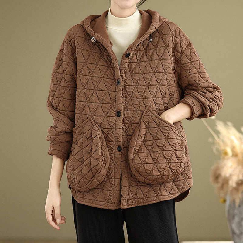 Giacca a maniche lunghe con cappuccio in acrilico da donna con motivo rombico retrò Buddha Stones - image 13