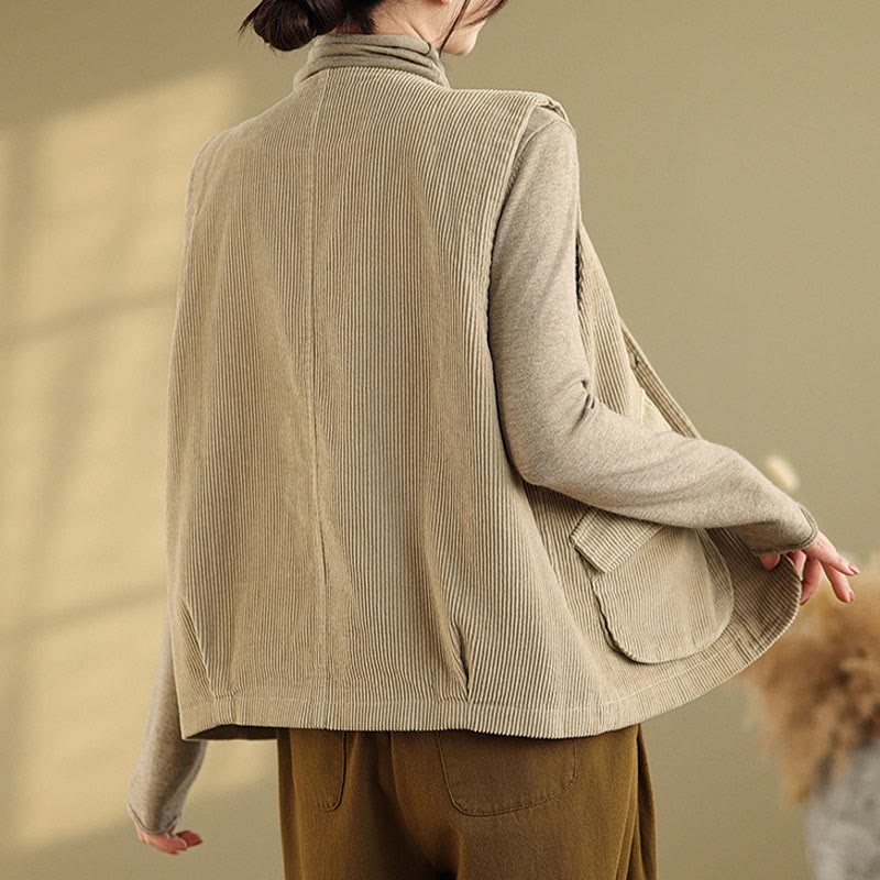 Gilet in velluto a coste con bottoni senza maniche Buddha Stones da donna con tasche - image 3