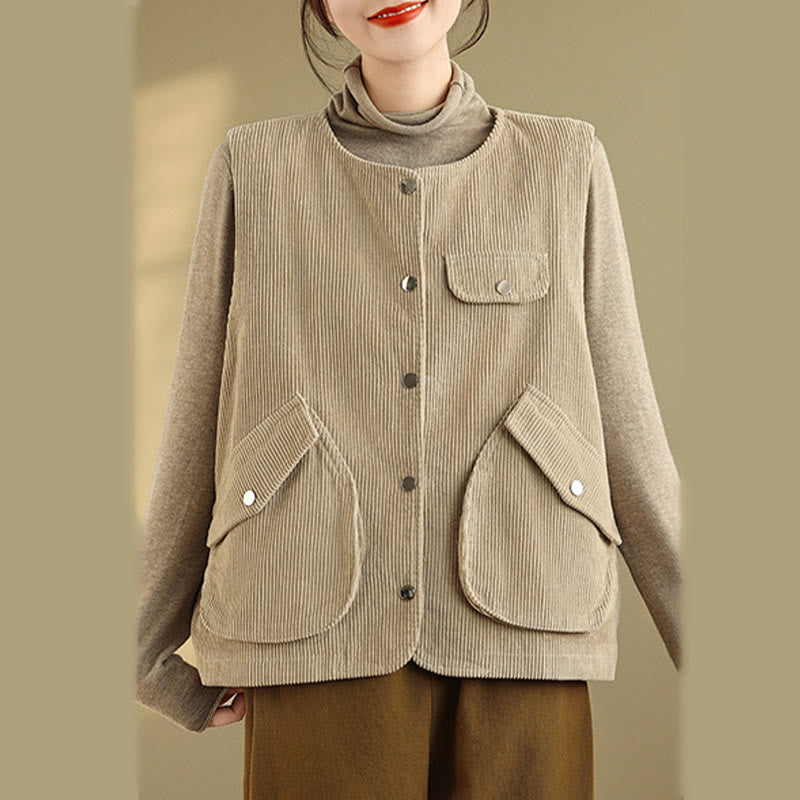 Gilet in velluto a coste con bottoni senza maniche Buddha Stones da donna con tasche - image 6