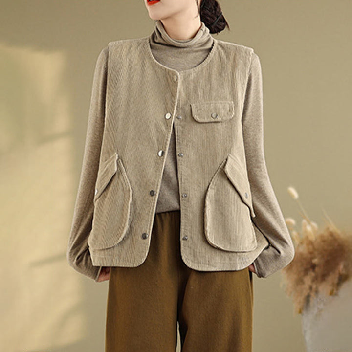 Gilet in velluto a coste con bottoni senza maniche Buddha Stones da donna con tasche - image 5