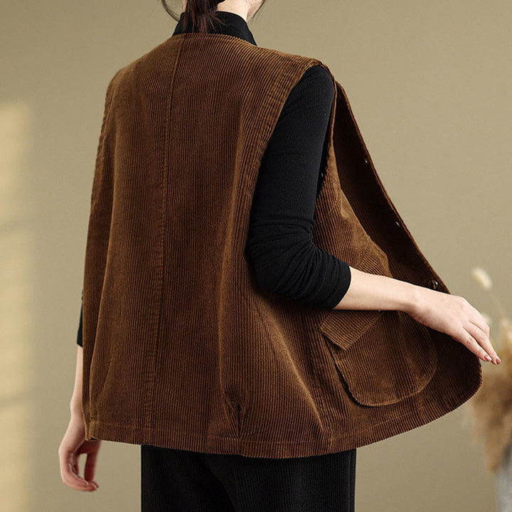Gilet in velluto a coste con bottoni senza maniche Buddha Stones da donna con tasche - image 16